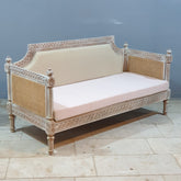 Hand Carved Cane Sofa Daybed Whitewash 180x76x92 cm